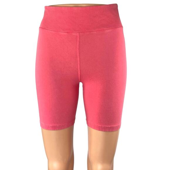 Free People Pink High Waisted Tight Yoga Workout Athletic Biker Shorts Size S - Picture 1 of 5